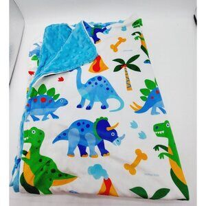 WILDKIN Dinosaurs Baby Blanket Blue White Minky Security 29x39